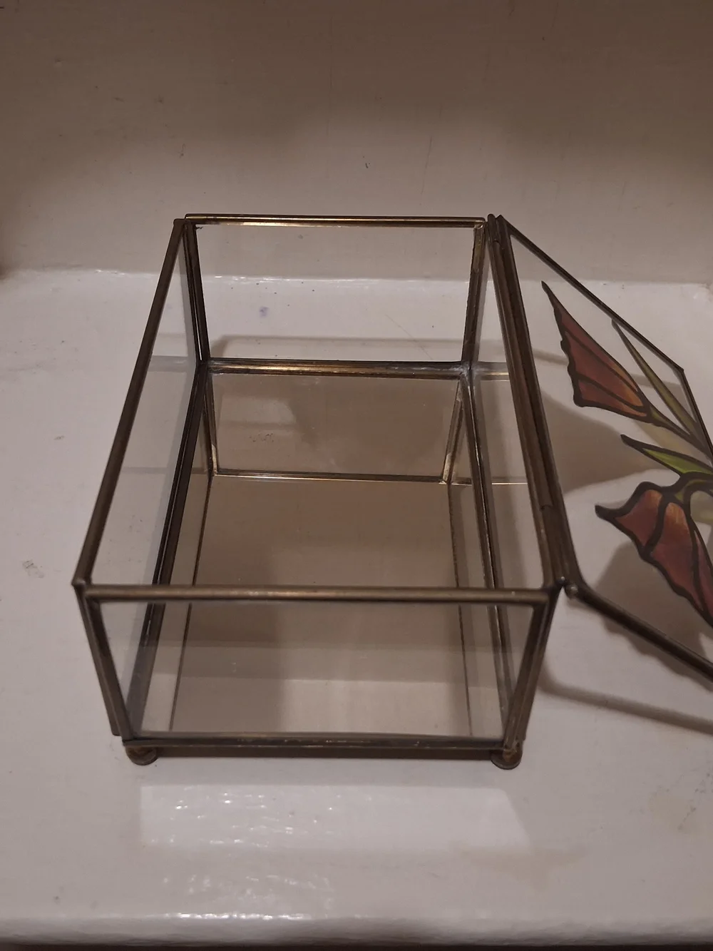 Vintage Brass & Stained Glass Jewelry Box